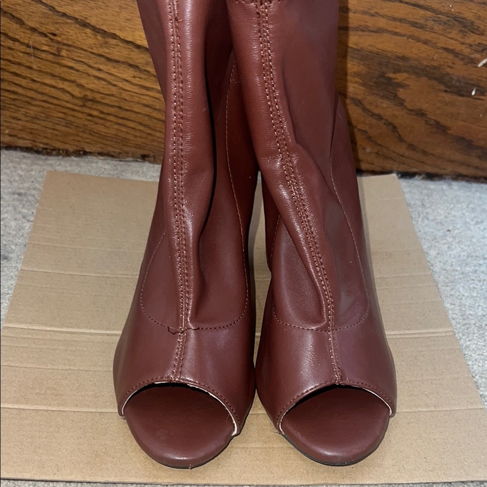 SHEIN Brown Heeled Peep-Toe Boots
